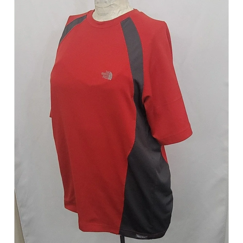 Mens M‎ The North Face VaporWick T-Shirt Red Gray Athletic Performance Quick Dry